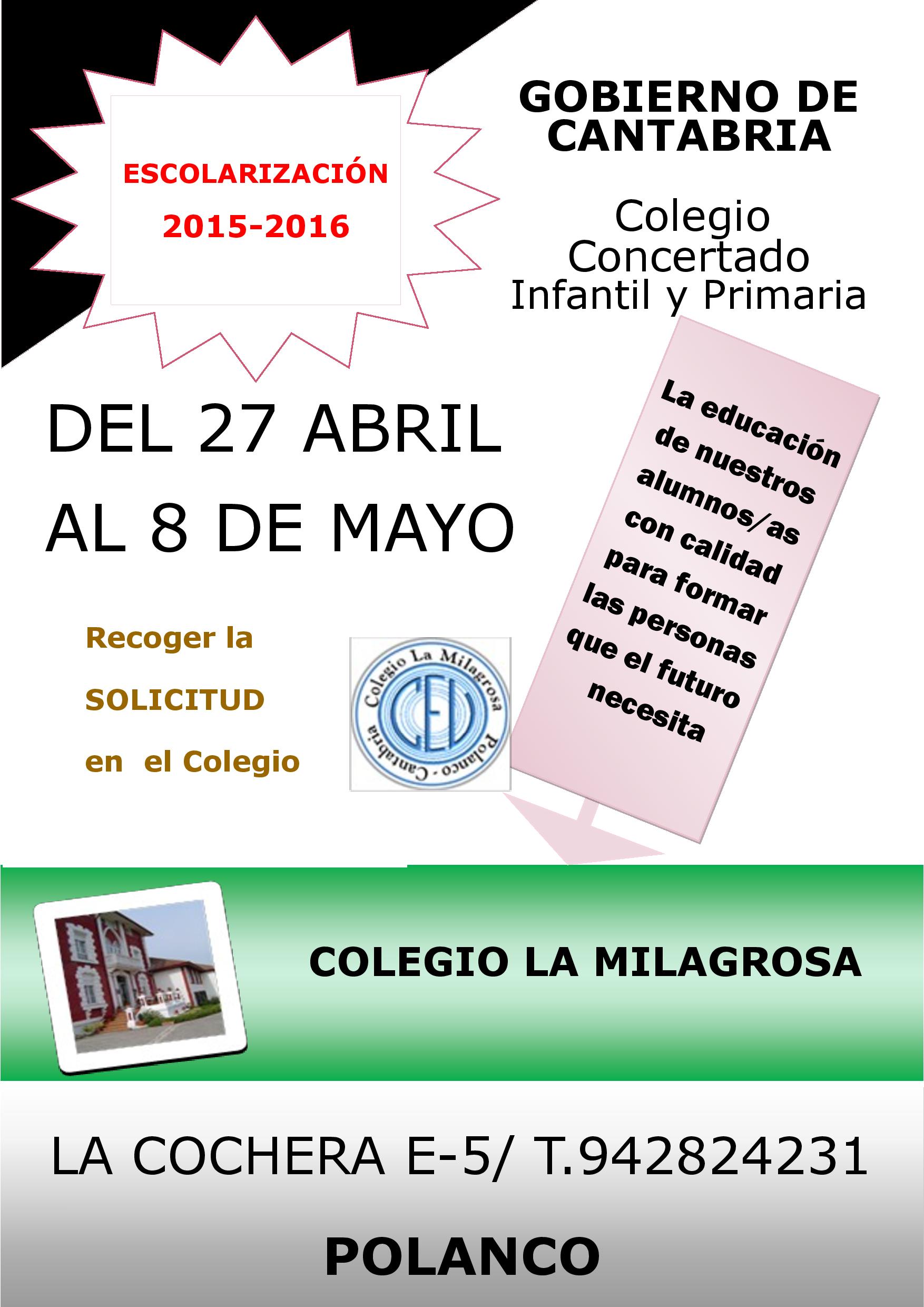 ABIERTO EL PLAZO DE ESCOLARIZACIÓN 2015-2016